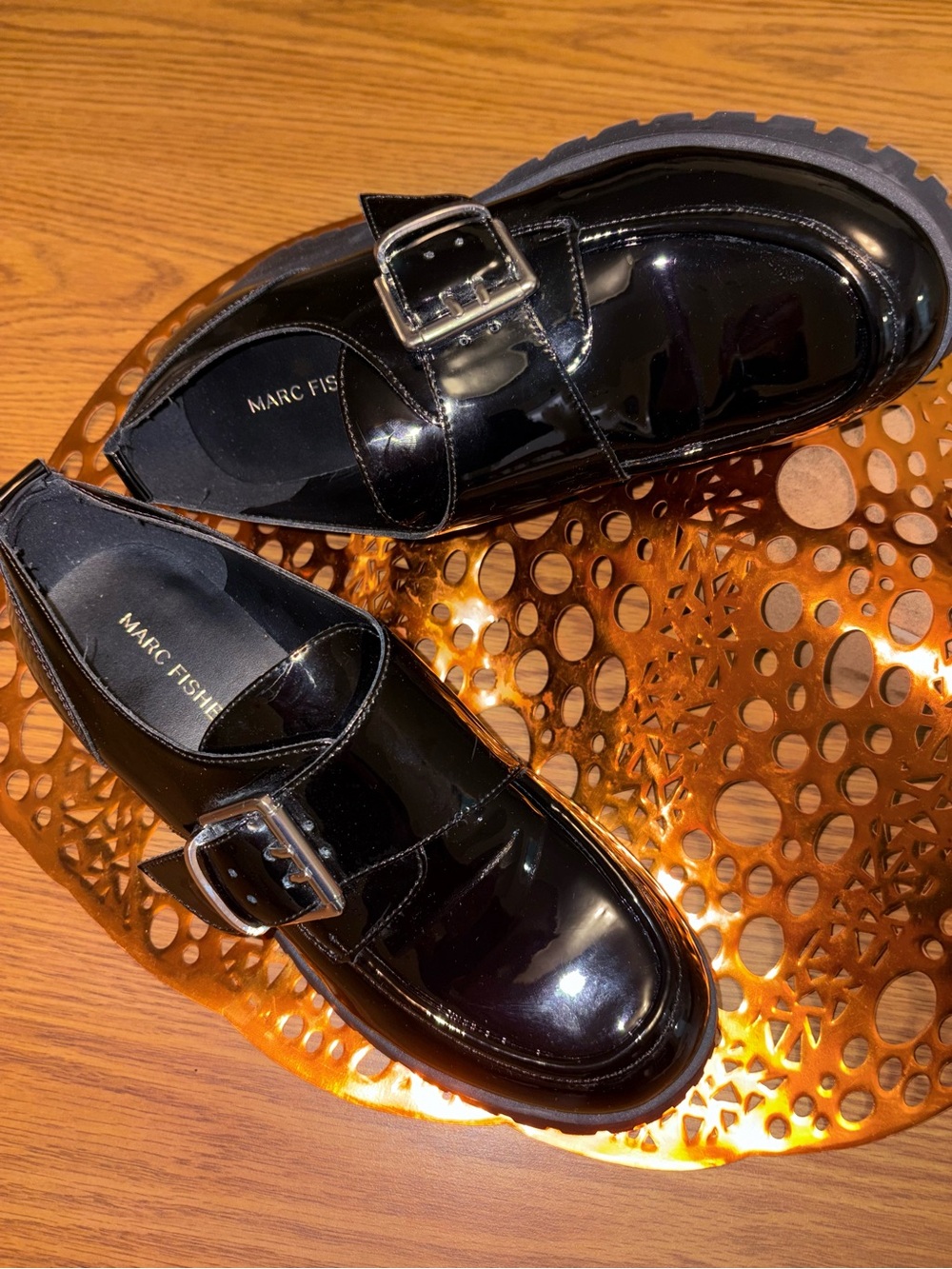 Marc Fisher Black Patent Leather Buckle Hazelton Loafers